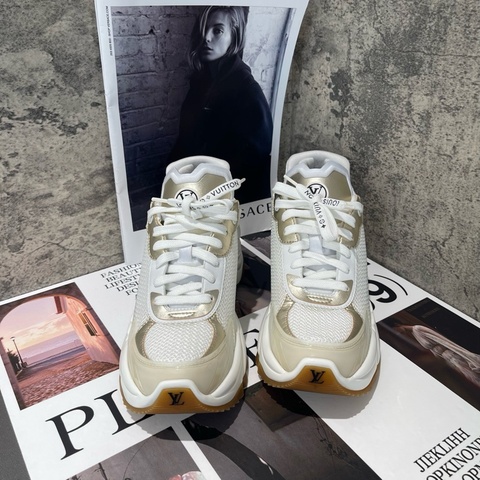 98新 LOUIS VUITTON Run 55 織物 系帶厚底 低幫 老爹鞋 女款 白金 38碼
