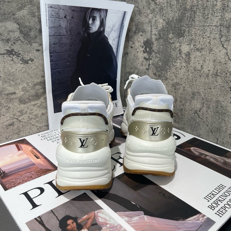 98新 LOUIS VUITTON Run 55 織物 系帶厚底 低幫 老爹鞋 女款 白金 38碼-1