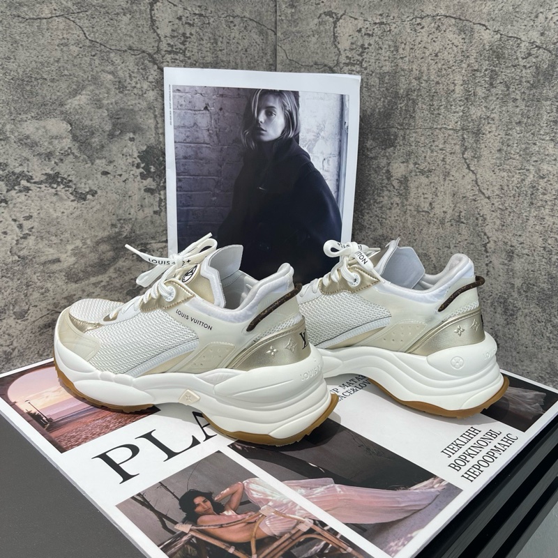 98新 LOUIS VUITTON Run 55 織物 系帶厚底 低幫 老爹鞋 女款 白金 38碼-2
