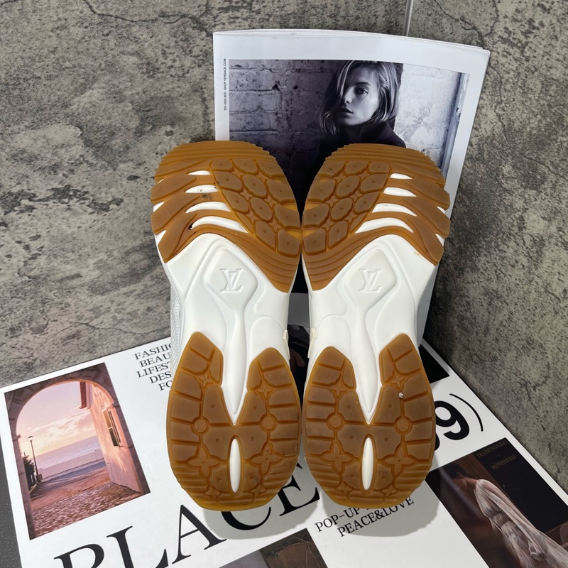 98新 LOUIS VUITTON Run 55 織物 系帶厚底 低幫 老爹鞋 女款 白金 38碼-6