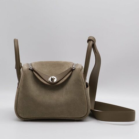 HERMES Mini lindy ll - 麂皮拚皮灰銀 W
