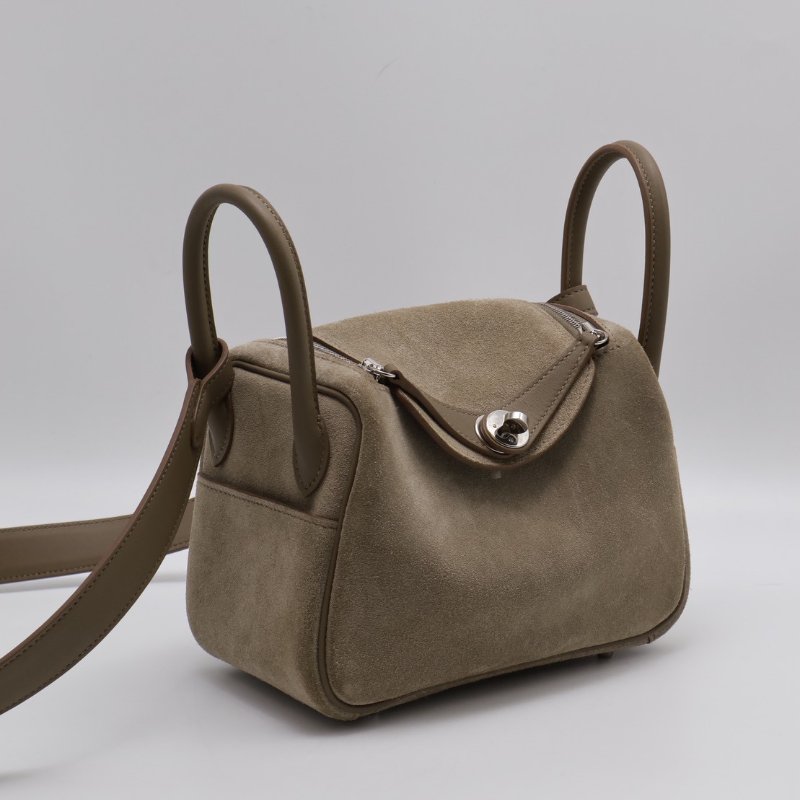 HERMES Mini lindy ll - 麂皮拚皮灰銀 W-9