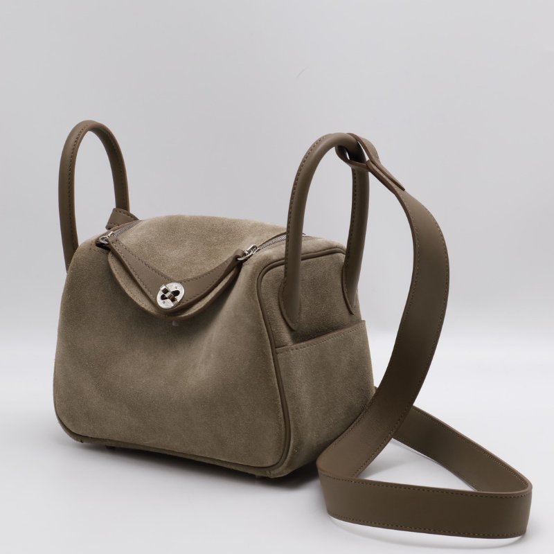 HERMES Mini lindy ll - 麂皮拚皮灰銀 W-10