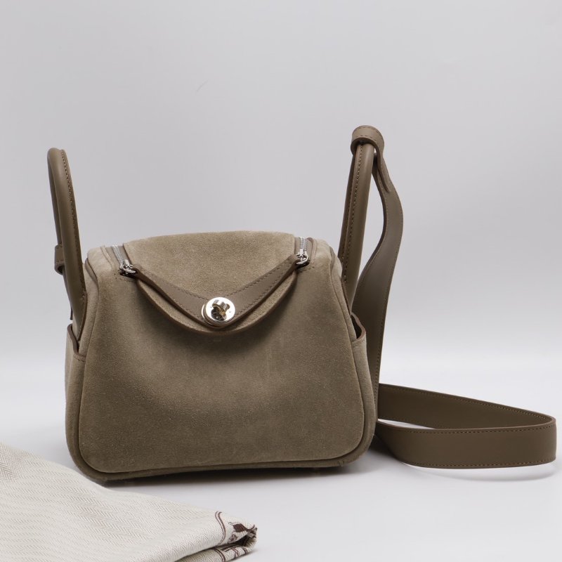 HERMES Mini lindy ll - 麂皮拚皮灰銀 W-11
