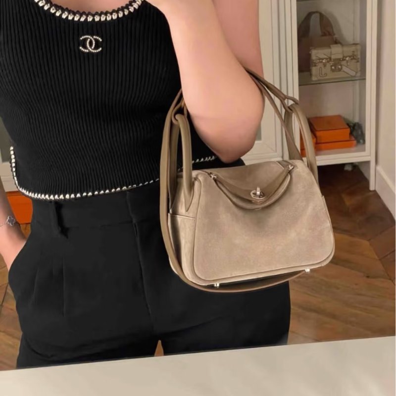 HERMES Mini lindy ll - 麂皮拚皮灰銀 W-12