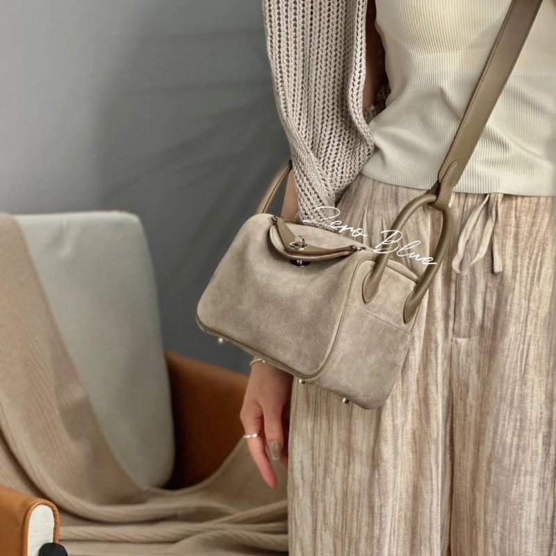 HERMES Mini lindy ll - 麂皮拚皮灰銀 W-13