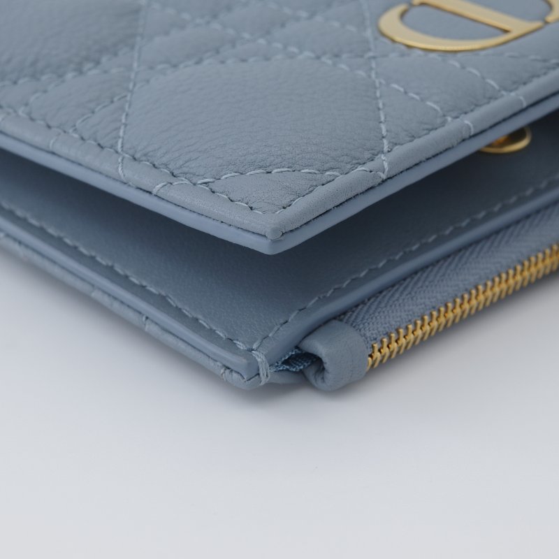 🈶️紙袋購證紙盒｜Dior 迪奧 Caro Dahlia 藤格紋 霧霾藍 灰藍色 小牛皮 兩折短夾 兩折錢包-14