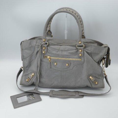 Balenciaga 巴黎世家 淺灰色 牛皮 Classic 經典 機車包 手提包 斜挎包 單肩包