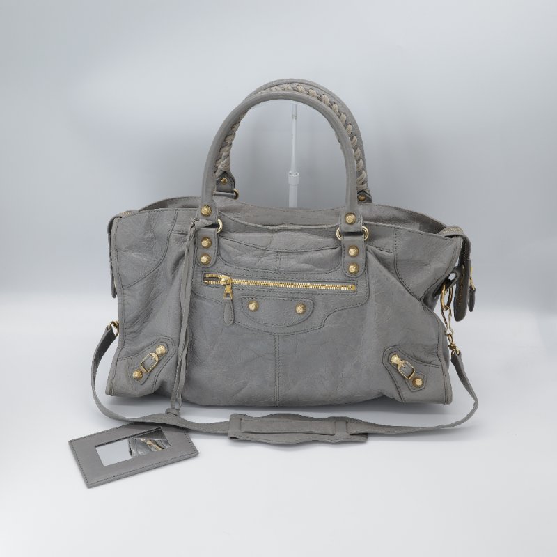 Balenciaga 巴黎世家 淺灰色 牛皮 Classic 經典 機車包 手提包 斜挎包 單肩包-1