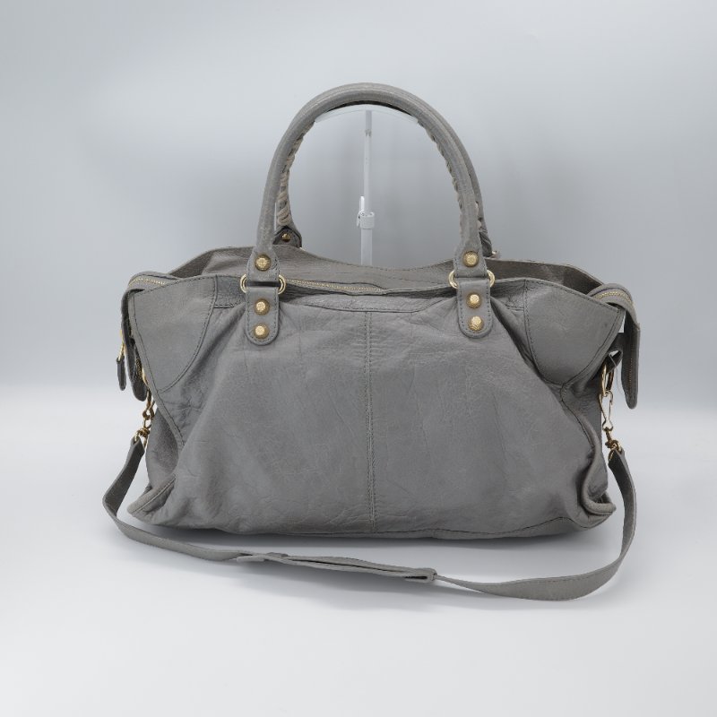 Balenciaga 巴黎世家 淺灰色 牛皮 Classic 經典 機車包 手提包 斜挎包 單肩包-4