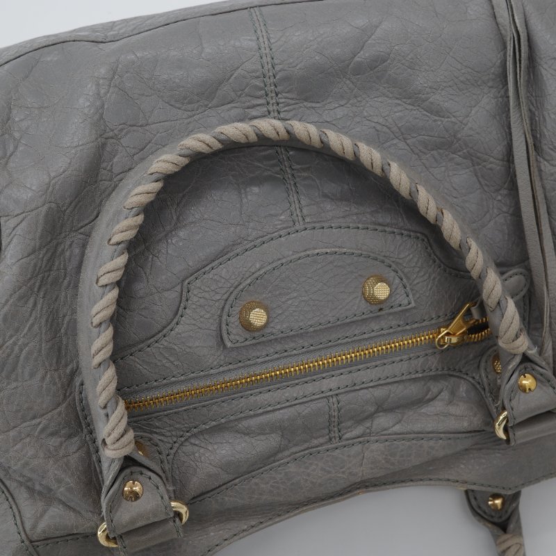 Balenciaga 巴黎世家 淺灰色 牛皮 Classic 經典 機車包 手提包 斜挎包 單肩包-7