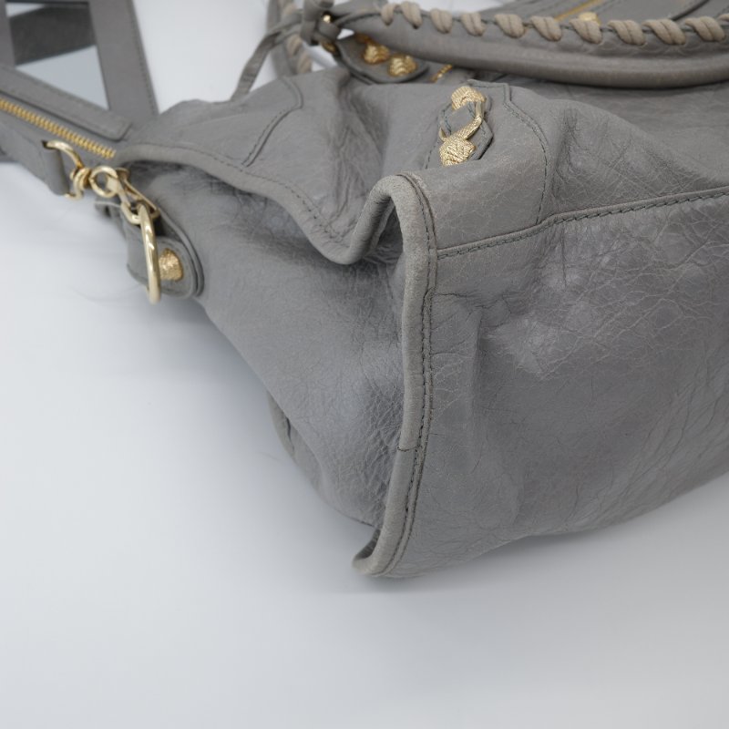 Balenciaga 巴黎世家 淺灰色 牛皮 Classic 經典 機車包 手提包 斜挎包 單肩包-10