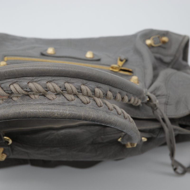 Balenciaga 巴黎世家 淺灰色 牛皮 Classic 經典 機車包 手提包 斜挎包 單肩包-12