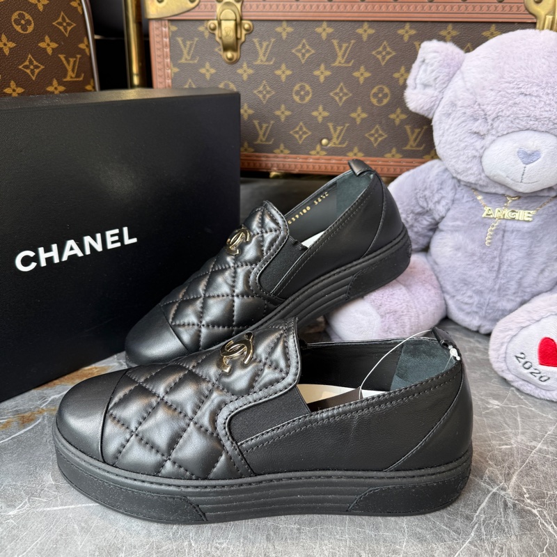CHANEL菱格紋羊皮雙C厚底樂福鞋休閒鞋38.5號*黑色-3