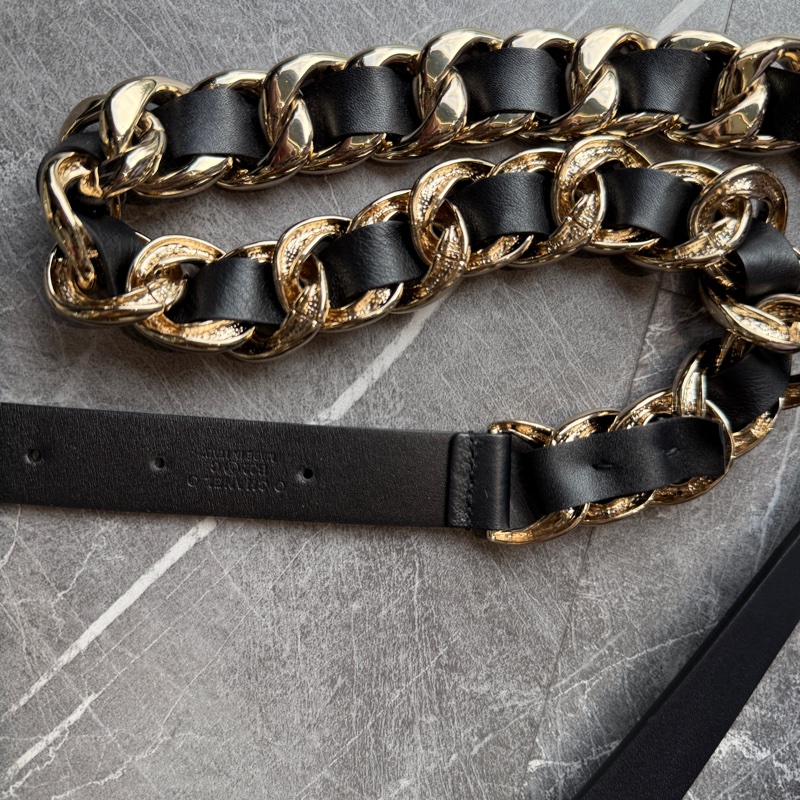CHANEL小牛皮工藝金屬粗皮穿鏈皮帶*黑金-2