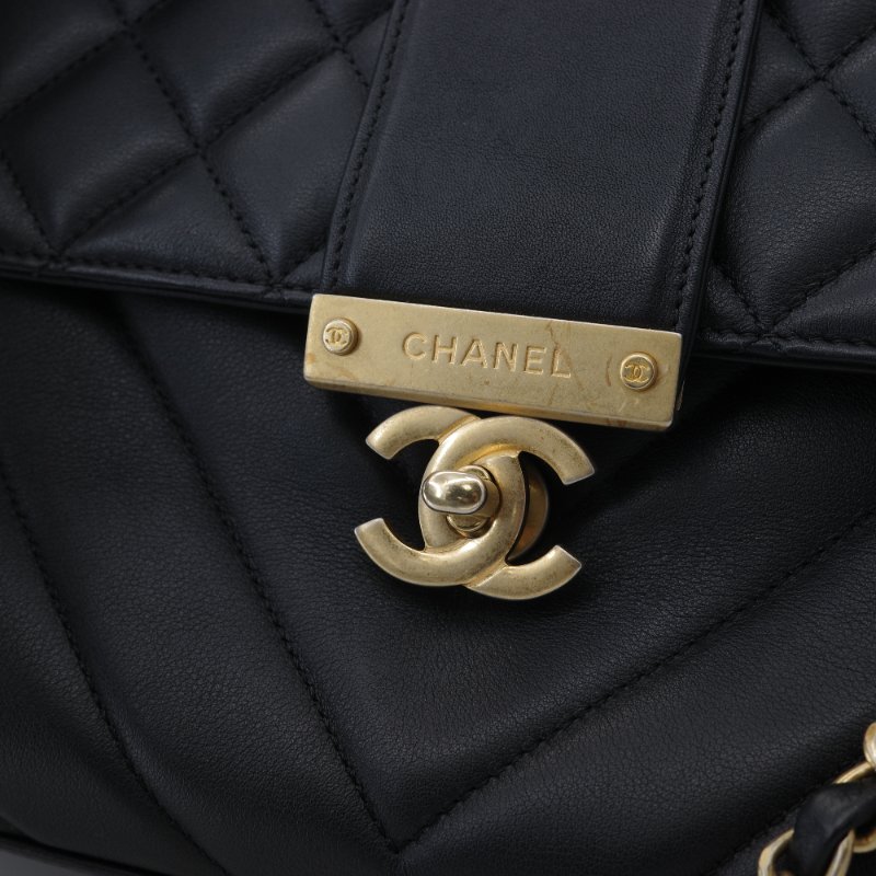 專櫃Chanel 香奈兒 In The City 28 開菱格紋 小牛皮 黑色 金扣 Top Handle 手提包 翻蓋包 斜挎包 單肩包-8