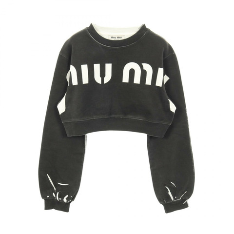 Miu Miu 短版衛衣長袖上衣，純棉材質，灰色/白色，二手女款，XS碼