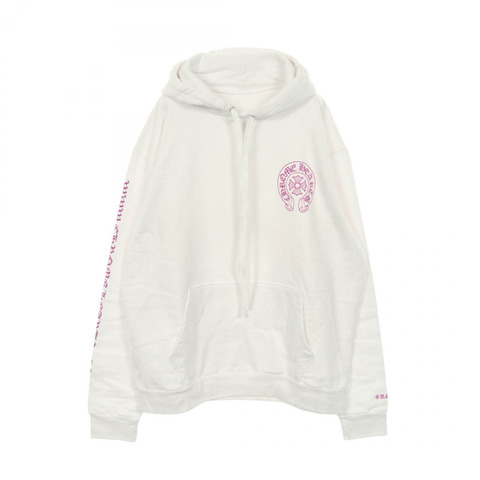 CHROME HEARTS 馬蹄形連帽衫，純棉，白色，二手，男 L 碼