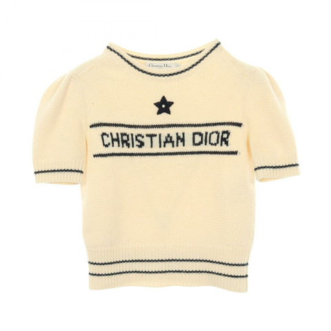 Christian Dior 短袖針織衫，羊毛羊絨混紡，米色/黑色，二手 #34