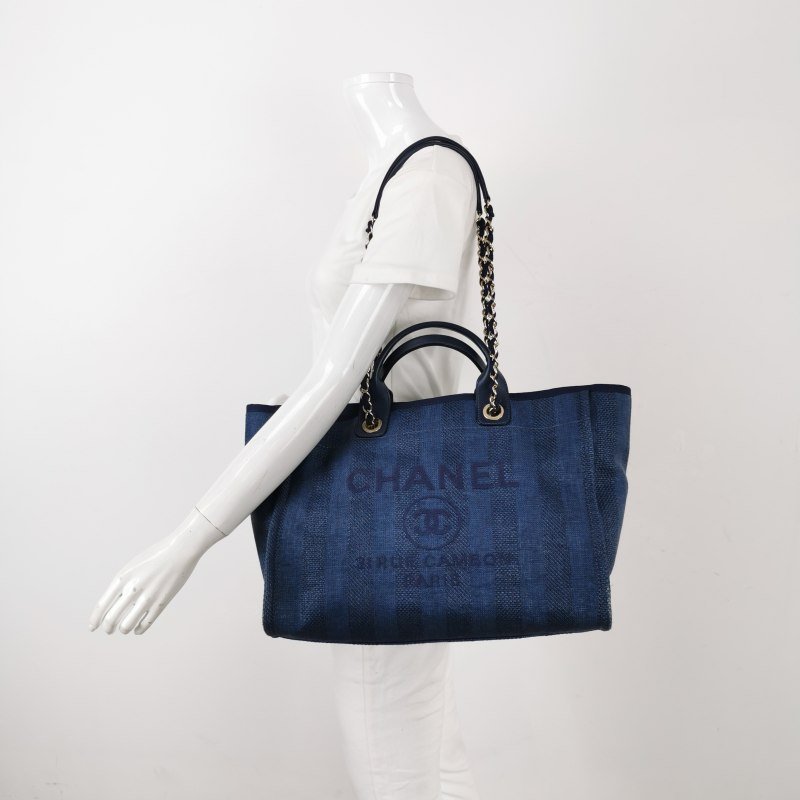 Chanel Deauville沙灘包大號牛皮拼色大Logo字母單肩包-1