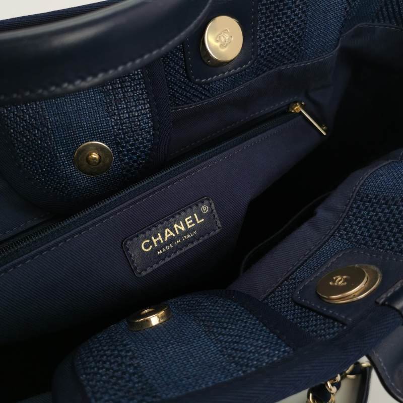 Chanel Deauville沙灘包大號牛皮拼色大Logo字母單肩包-7