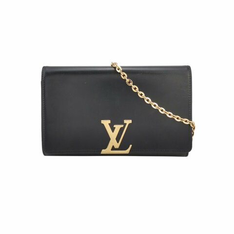 Louis Vuitton(LV)Chain Louise牛皮純色翻蓋LV標誌斜挎包單肩包