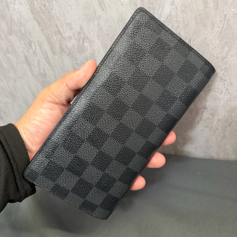 Lv棋盤格對開長夾-0