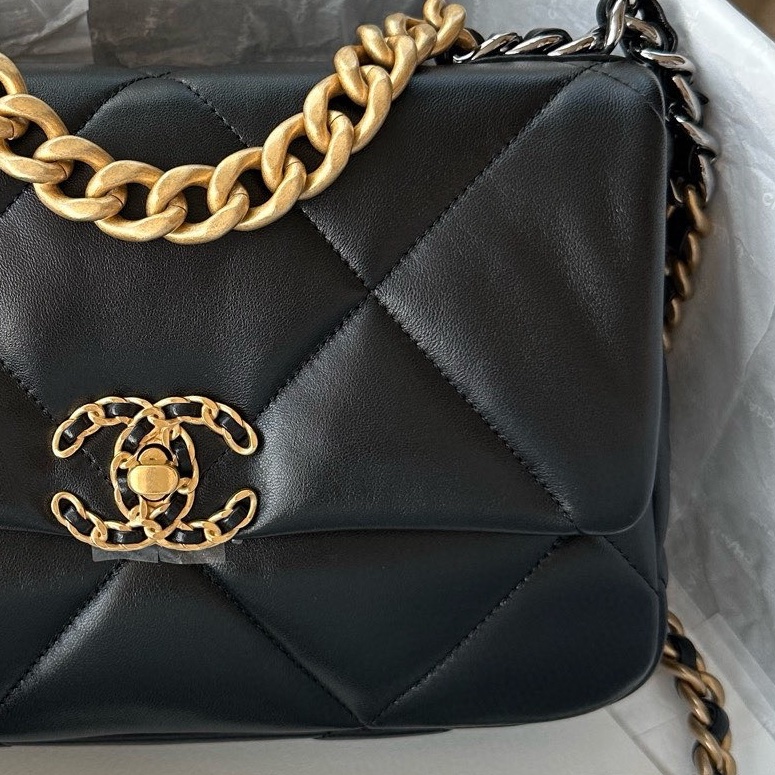 【配件：防塵袋 💕 】Chanel 24B 19bag 小號 黑金 黑色 金扣 羊皮 手提 單肩 斜挎-2