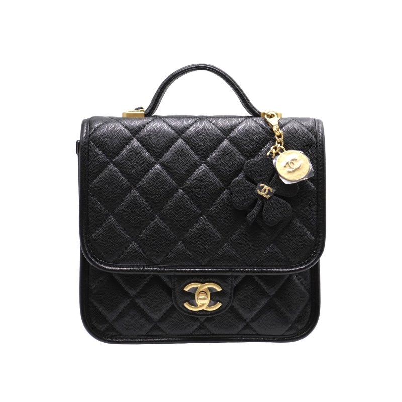 CHANEL 25B四葉草雙肩小書包 - 黑金-0