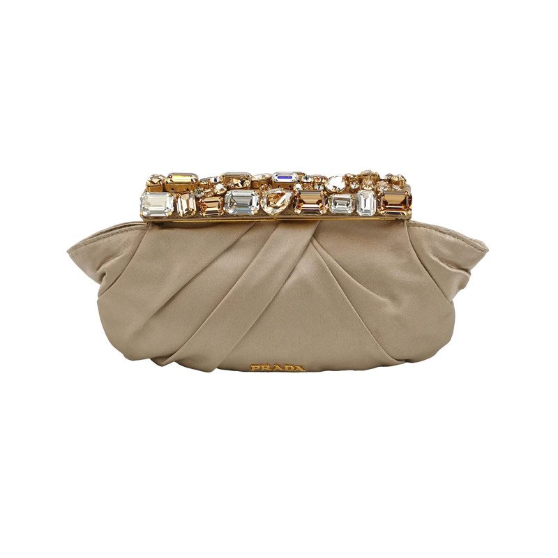 Prada 緞面純色水鑽裝飾字母Logo手拿包-0