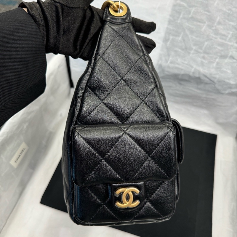 【配件：防塵袋小票 💕】chanel 25c hobo 腋下包 嬉皮包 中號/大號 黑金 羊皮-1