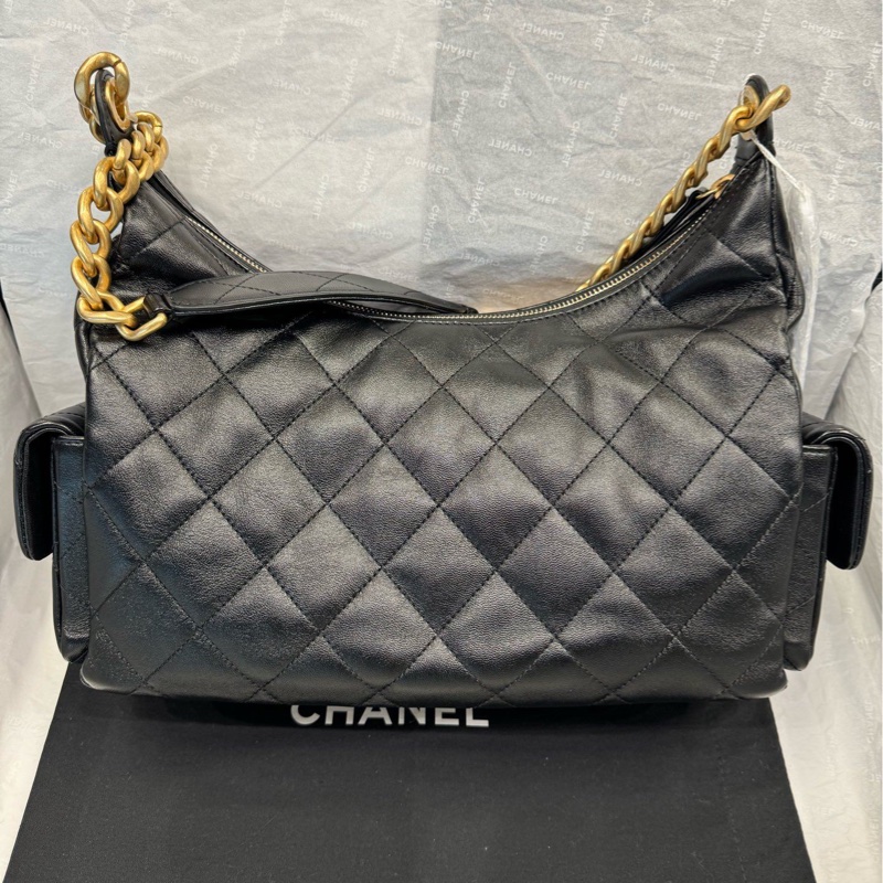 【配件：防塵袋小票 💕】chanel 25c hobo 腋下包 嬉皮包 中號/大號 黑金 羊皮-2