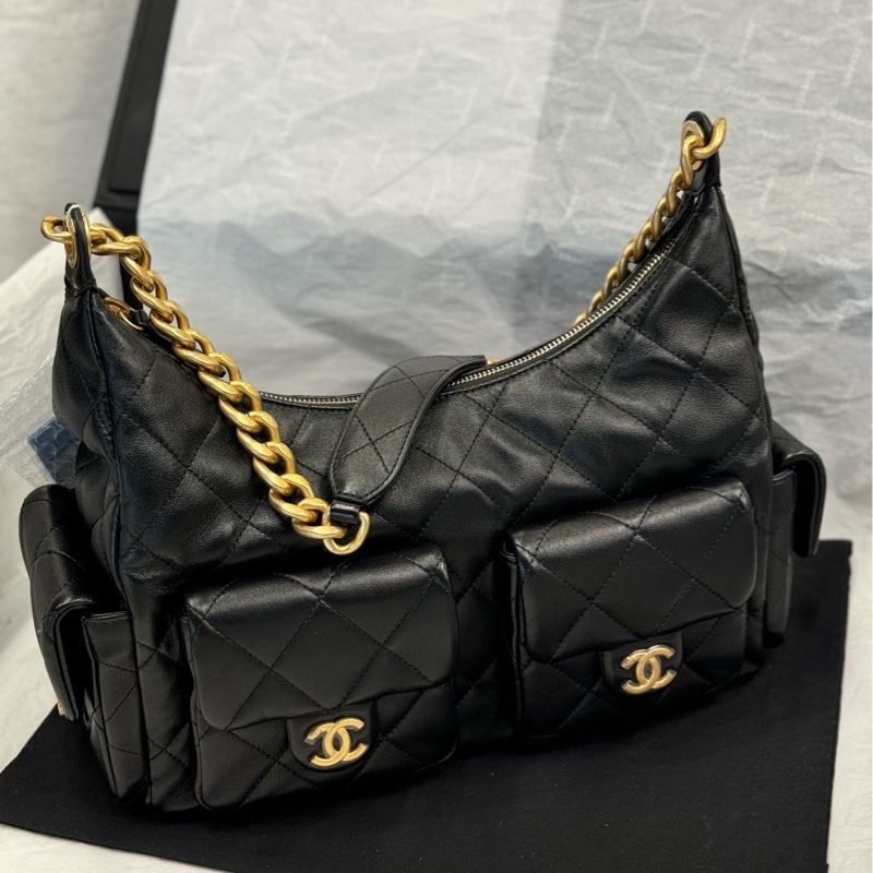 【配件：防塵袋小票 💕】chanel 25c hobo 腋下包 嬉皮包 中號/大號 黑金 羊皮-3
