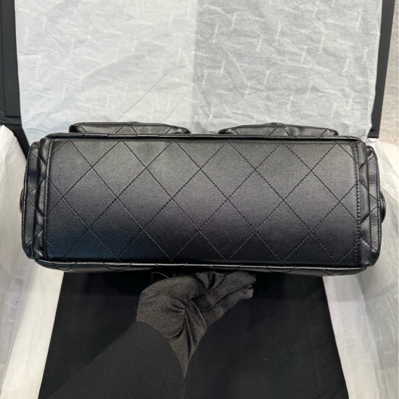 【配件：防塵袋小票 💕】chanel 25c hobo 腋下包 嬉皮包 中號/大號 黑金 羊皮-4