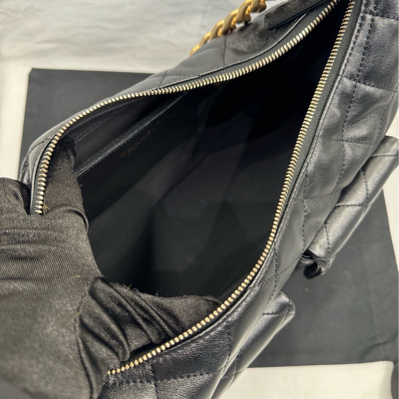 【配件：防塵袋小票 💕】chanel 25c hobo 腋下包 嬉皮包 中號/大號 黑金 羊皮-5