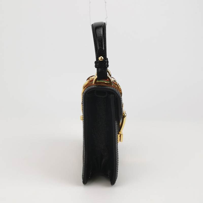 Gucci Sylvie塞爾維亞迷你帆布絨布油蠟皮拼色金屬扣織帶斜挎包-3