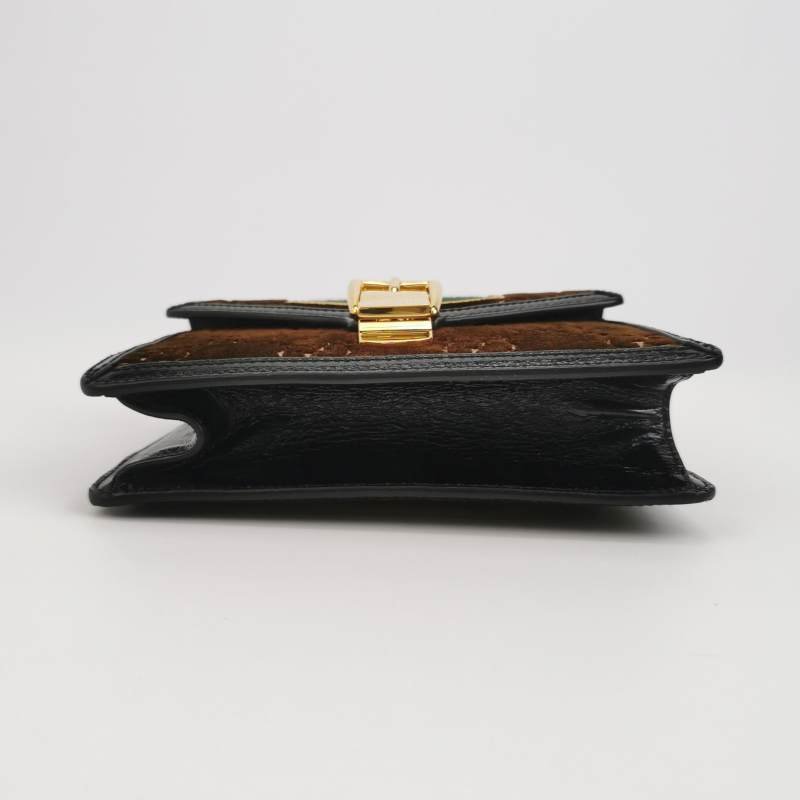 Gucci Sylvie塞爾維亞迷你帆布絨布油蠟皮拼色金屬扣織帶斜挎包-5