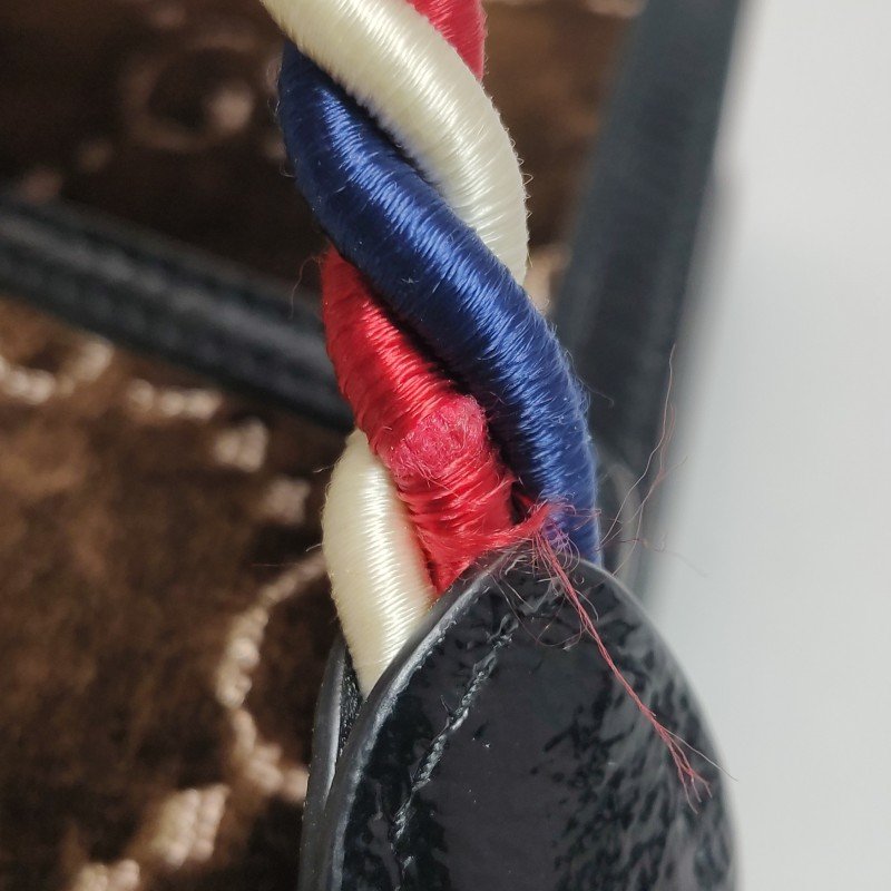 Gucci Sylvie塞爾維亞迷你帆布絨布油蠟皮拼色金屬扣織帶斜挎包-9