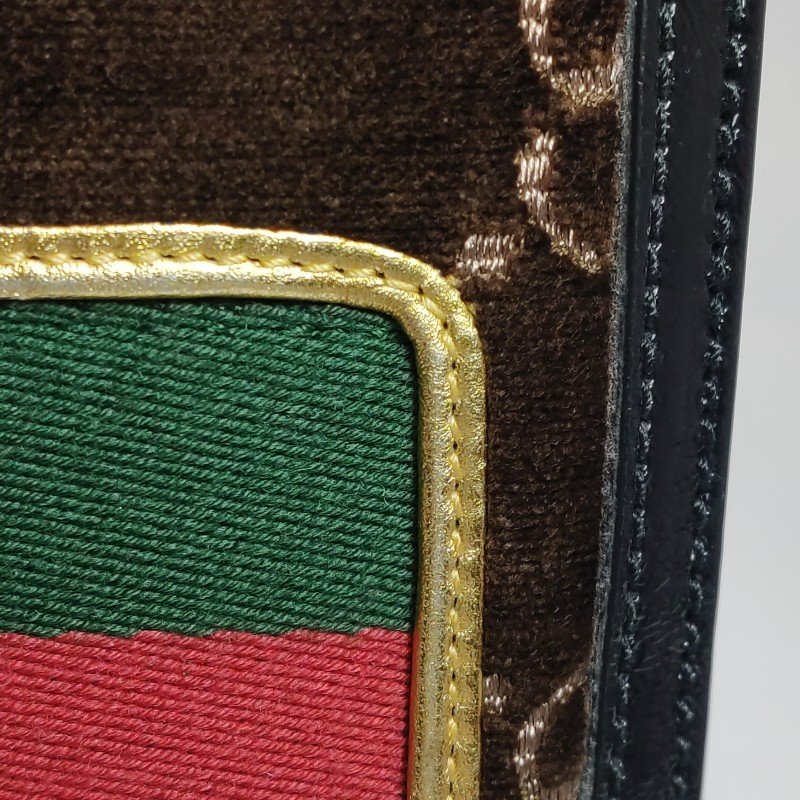 Gucci Sylvie塞爾維亞迷你帆布絨布油蠟皮拼色金屬扣織帶斜挎包-13