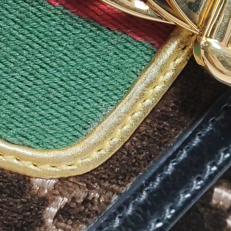 Gucci Sylvie塞爾維亞迷你帆布絨布油蠟皮拼色金屬扣織帶斜挎包-15