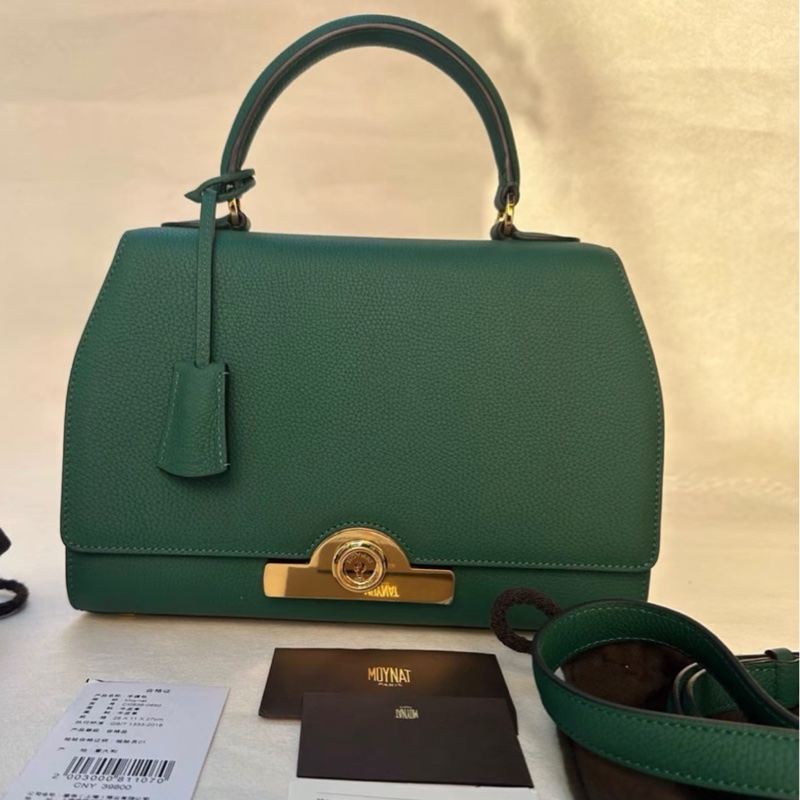 Moynat rejane PM號 斜挎包 竹子綠 荔枝皮金扣,配件塵袋肩帶齊全 閒置新 尺寸:25*17-0