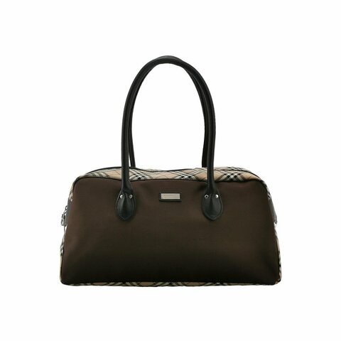 Burberry Blue Label牛皮帆布尼龍布拼色格紋字母logo中古單肩包