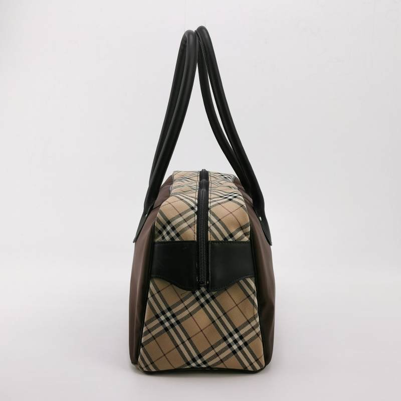 Burberry Blue Label牛皮帆布尼龍布拼色格紋字母logo中古單肩包-2