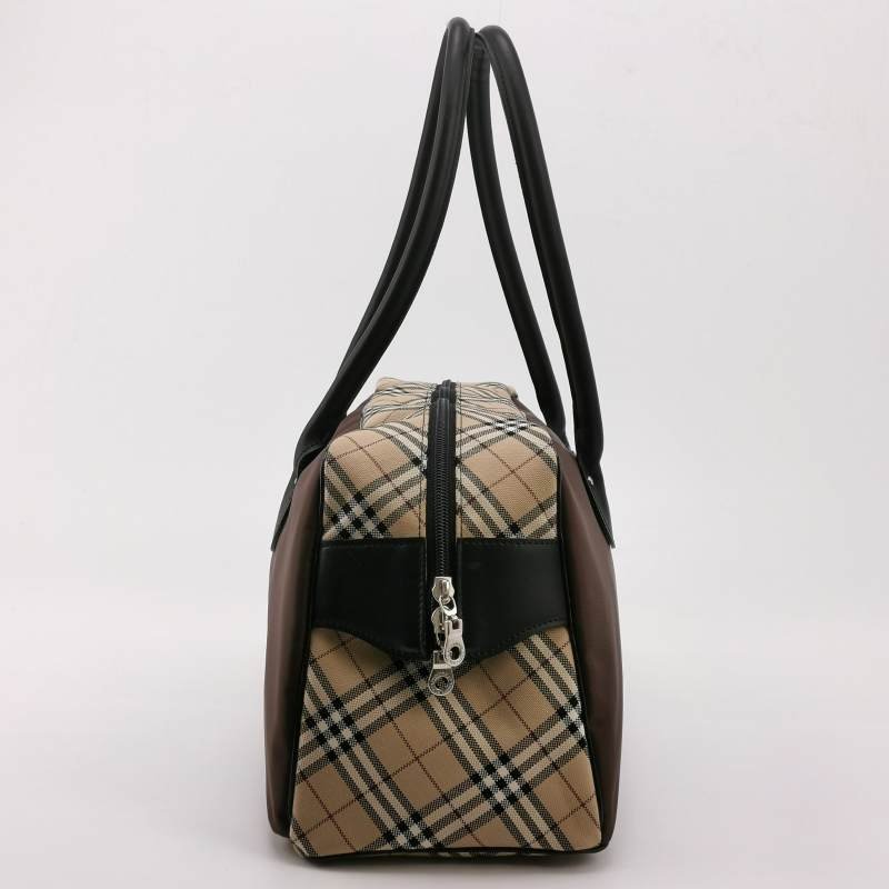 Burberry Blue Label牛皮帆布尼龍布拼色格紋字母logo中古單肩包-3