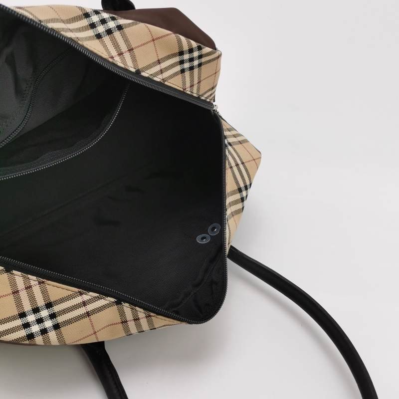 Burberry Blue Label牛皮帆布尼龍布拼色格紋字母logo中古單肩包-6