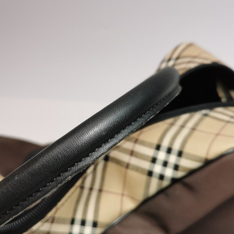 Burberry Blue Label牛皮帆布尼龍布拼色格紋字母logo中古單肩包-8