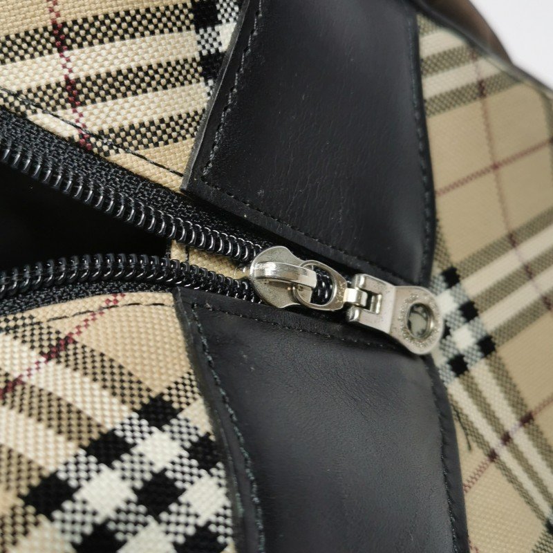 Burberry Blue Label牛皮帆布尼龍布拼色格紋字母logo中古單肩包-9
