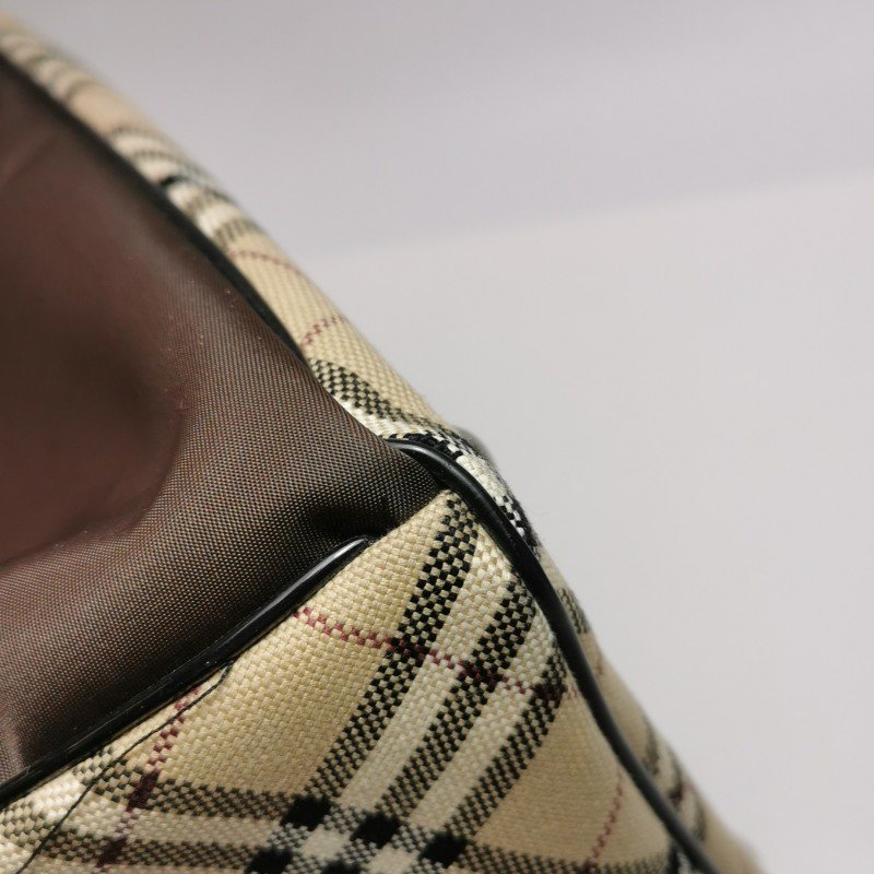 Burberry Blue Label牛皮帆布尼龍布拼色格紋字母logo中古單肩包-12