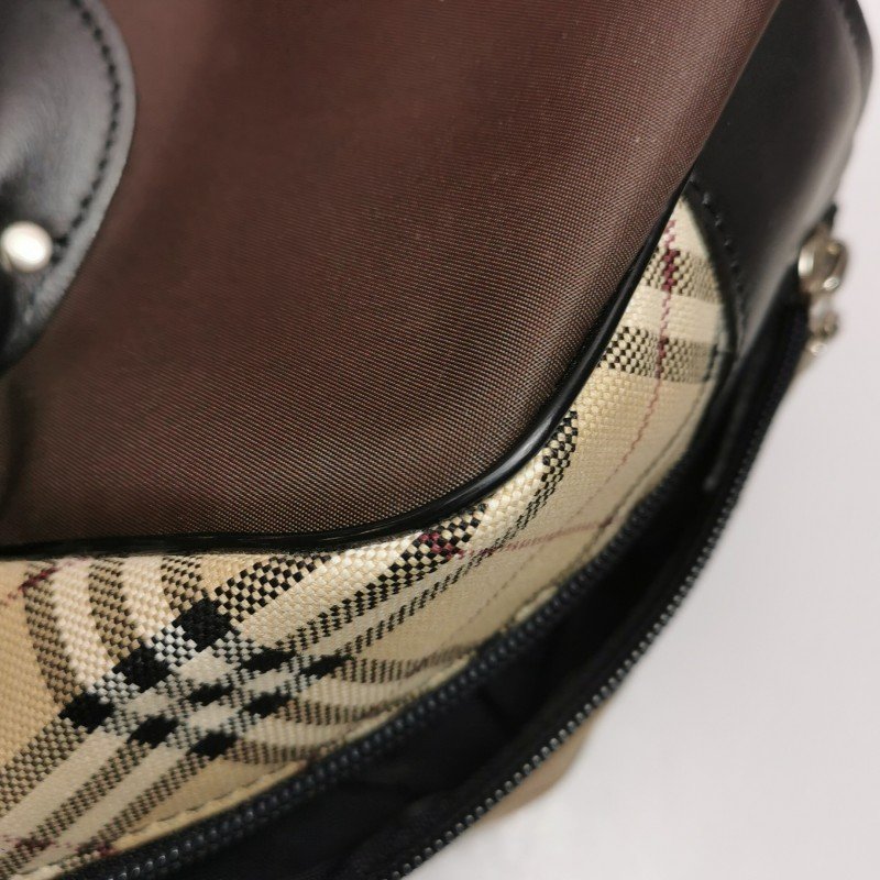 Burberry Blue Label牛皮帆布尼龍布拼色格紋字母logo中古單肩包-14