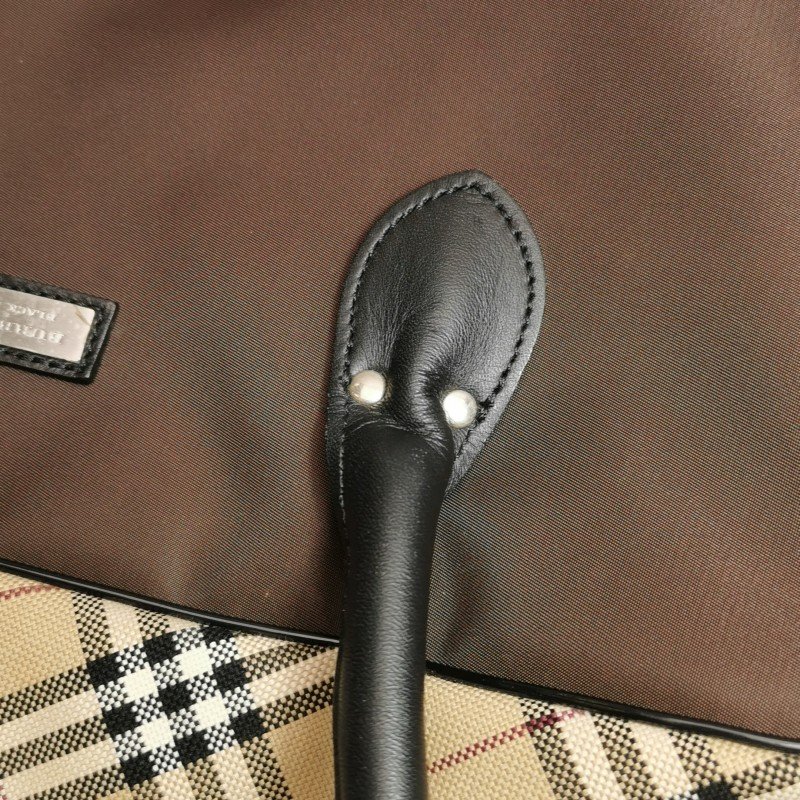Burberry Blue Label牛皮帆布尼龍布拼色格紋字母logo中古單肩包-18
